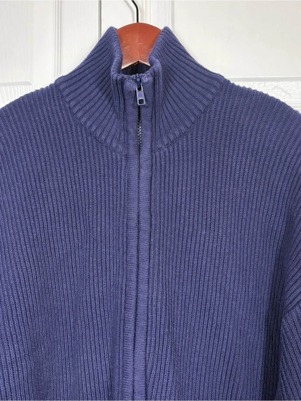 Vintage 90s J.Crew Full Zip Sweater L Made in Italy Cotton Preppy Navy